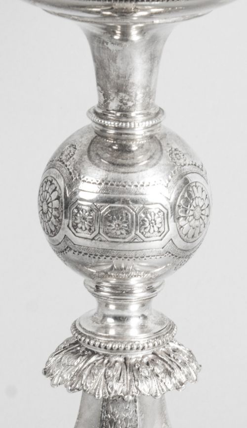 fig 2. Antique Silver Plated & Engraved Glass Comport Centerpiece 19th Century