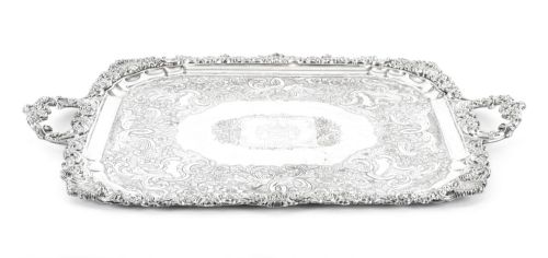 Antique Regency Old Sheffield Silver Plated Tray C 1820 with Cavendo Tutus Crest
