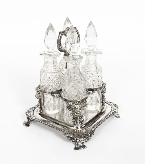 Antique English Regency Sterling Silver Four Bottle Cruet Paul Storr 1820 19th C
