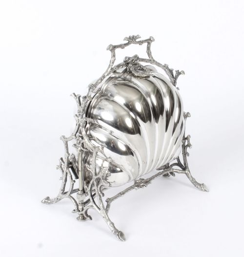 Antique Victorian Silver Plated Shell Folding Biscuit Box Fenton Brothers 19thc
