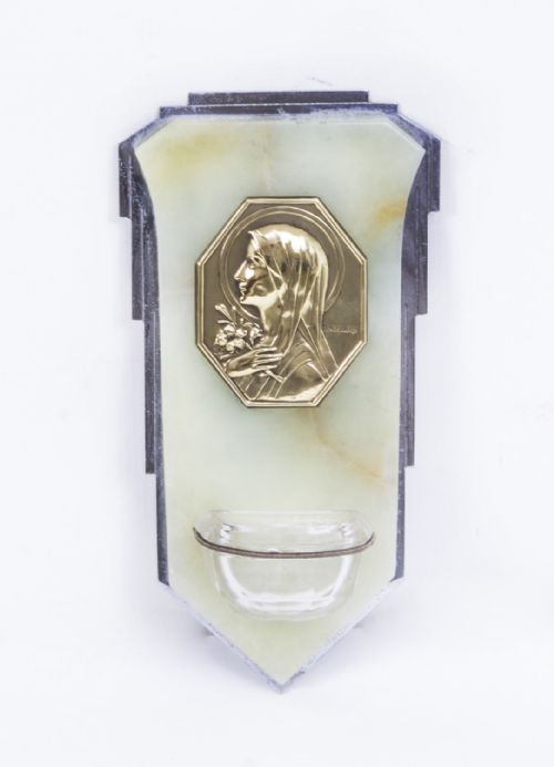 Antique Art Deco Onyx & Glass Holy Water Font Stoop C1920

