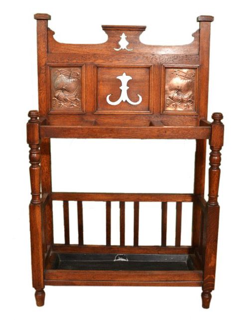 Antique Arts & Crafts Oak Umbrella Stand C.1890
