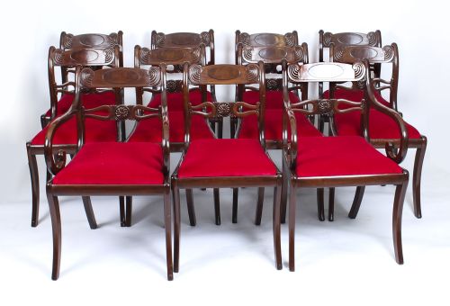 Antique Set 11 English Mahogany Regency Dining Chairs 19th Century
