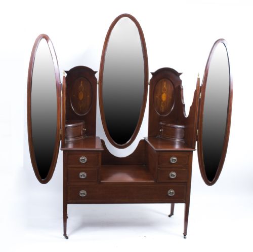 Antique Edwardian Mahogany Triple Mirror Dressing Table C.1900
