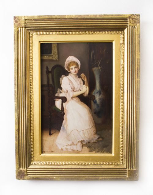 Antique Oil Painting "The New Gown" C. F. Lowcock
