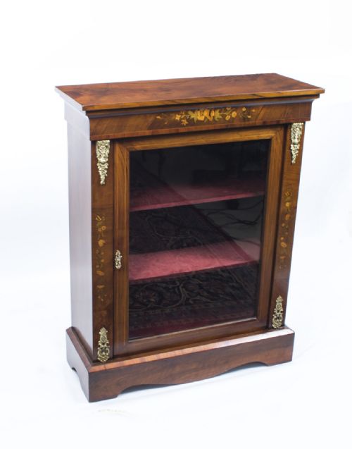 Antique Victorian Burr Walnut Marquetry Pier Cabinet C.1870
