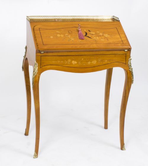 Antique Satinwood & Marquetry Bureau De Dame C.1880
