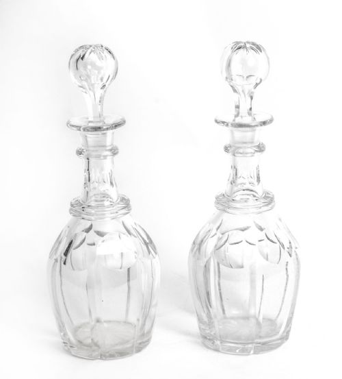 Antique Pair Cut Glass Decanters and Stoppers C1900
