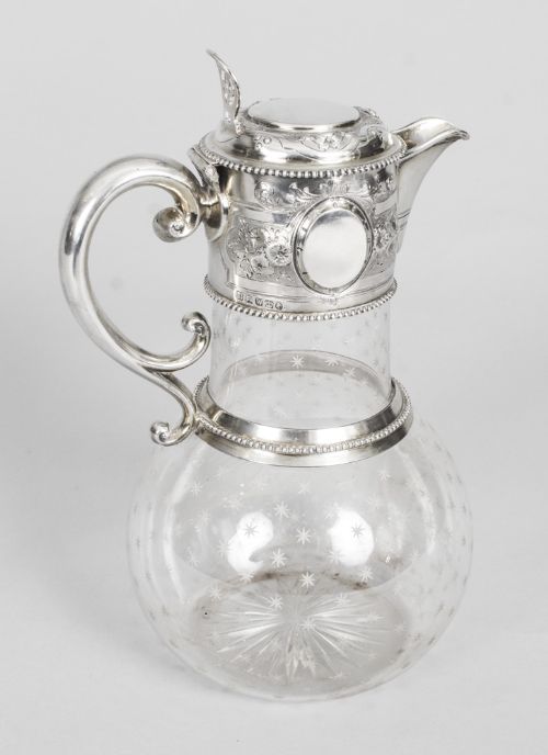 Antique Victorian Silver & Crystal Claret Jug Ewer W & G Sissons 1864
