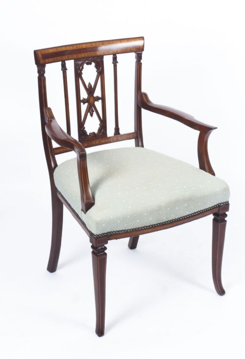 Antique Sheraton Revival Mahogany Inlaid Armchair 19th C
