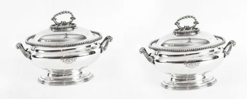 Antique Pair Sauce Tureens Entree Dishes Elkington C1860 19th Century
