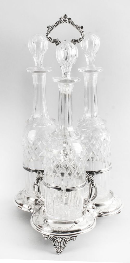 Antique Old Sheffield Silver Plate Decanter Stand Tantalus 19th C
