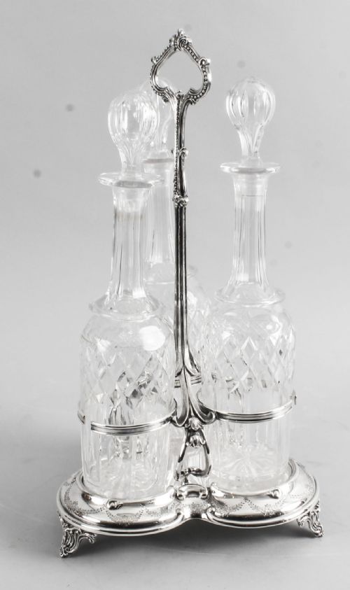 fig 5. Antique Old Sheffield Silver Plate Decanter Stand Tantalus 19th C