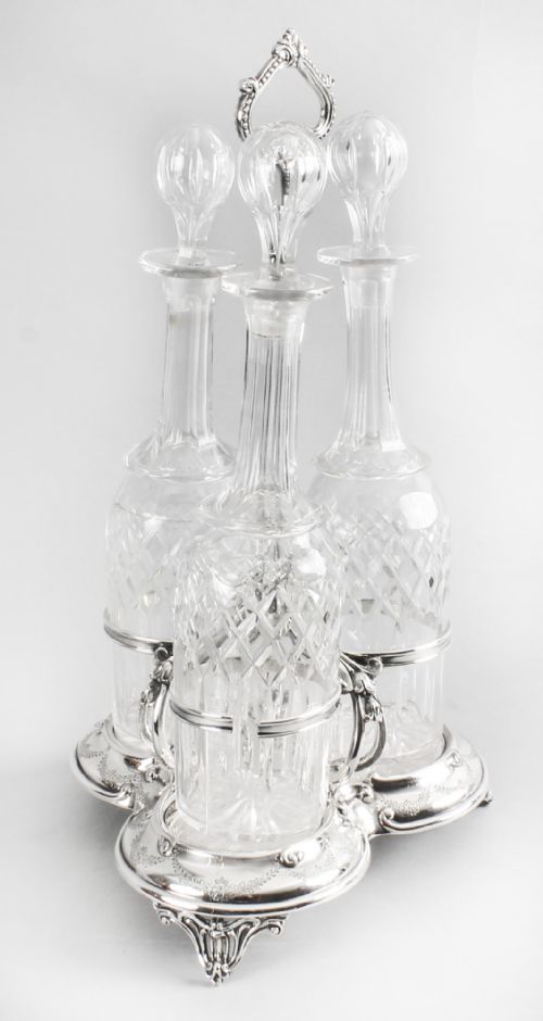 fig 7. Antique Old Sheffield Silver Plate Decanter Stand Tantalus 19th C