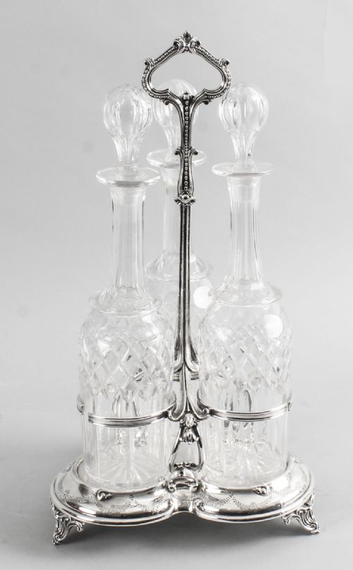 fig 8. Antique Old Sheffield Silver Plate Decanter Stand Tantalus 19th C