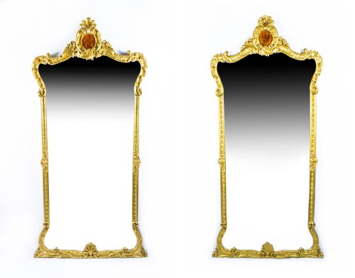 Antique Pair French 2.5 Metre Giltwood Pier Mirrors C.1900 - 246 X 125 Cm
