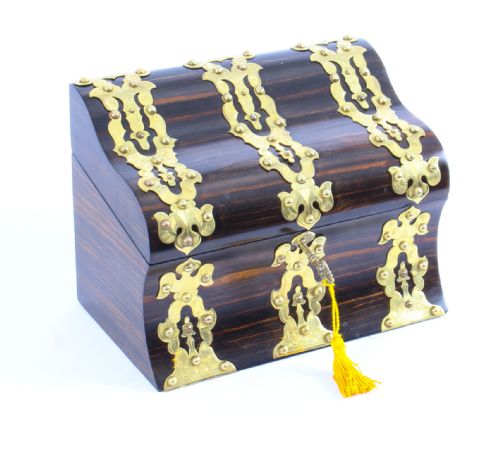 Antique Coromandel Gothic Revival Gilt Brass Strapwork Stationery Box 19th C
