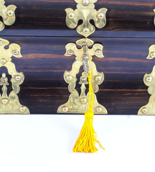 fig 2. Antique Coromandel Gothic Revival Gilt Brass Strapwork Stationery Box 19th C