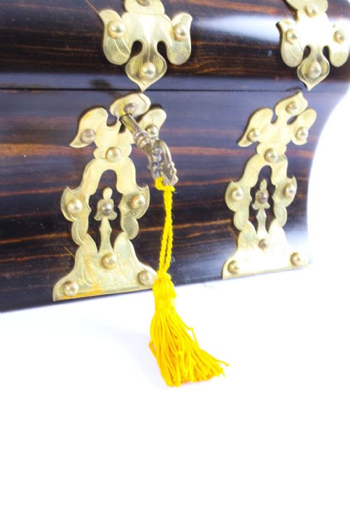fig 3. Antique Coromandel Gothic Revival Gilt Brass Strapwork Stationery Box 19th C