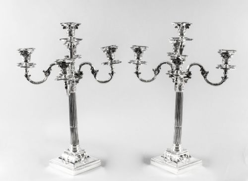 Antique Pair Victorian Silver Plated Five-light Candelabra by Elkington 19th C
