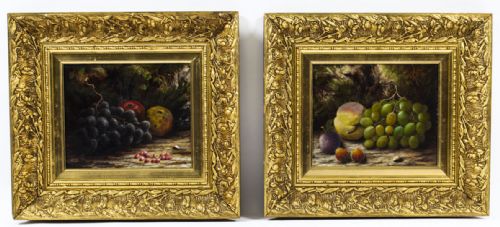 Antique Pair Still Life of Fruit W.d.hobdey 19th Century
