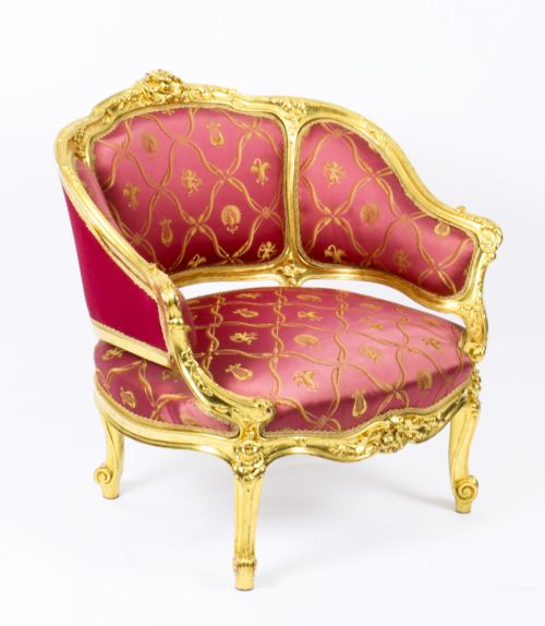 Antique Louis Revival Giltwood Shaped Bergere Armchair 19th C
