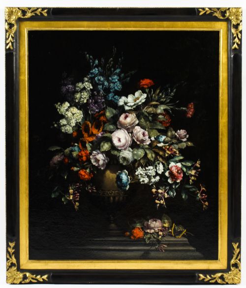 Antique Dutch School Floral Still Life Oil Painting Framed Late 19th C
