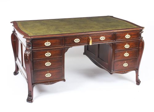Antique Georgian Revival Mahogany Partners Pedestal Desk 19th Century
