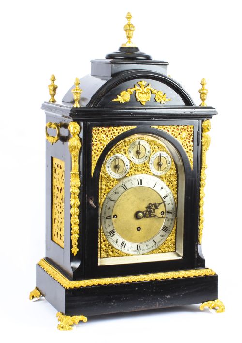 Antique Ormolu Mounted Ebonised Gilt Bronze Chiming Bracket Clock 19th C
