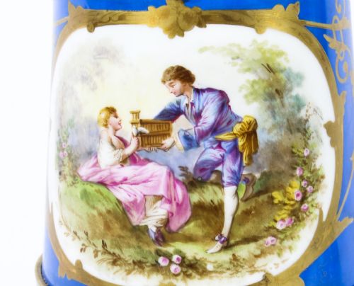 ANTIQUE PAIR LARGE FRENCH BLEU CELESTE SEVRES VASES LAMPS 19TH C - ADDITIONAL PHOTO 7