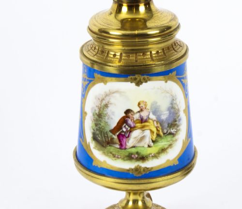 ANTIQUE PAIR LARGE FRENCH BLEU CELESTE SEVRES VASES LAMPS 19TH C - ADDITIONAL PHOTO 11