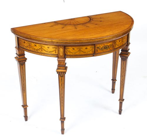 Antique Satinwood Demi-lune Card Table Filmer & Son 19th Century C1860
