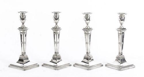 Antique Set of 4 Silver Plated Candlesticks by James Dixon & Sons Ca 1875 19th C
