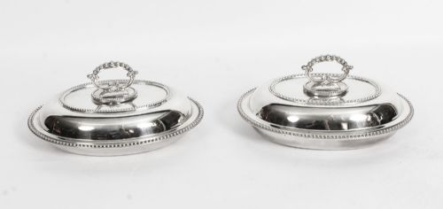 Antique Pair Oval Entree Dishes Tureens & Covers 19th Century
