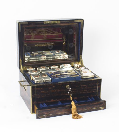 Antique English Coromandel & Silver Dressing Case by Leuchars 19th C
