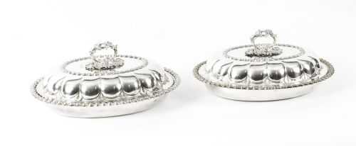 Antique Pair Old Sheffield Plated Entree Dishes Roberts, Smith & Co 19th Century
