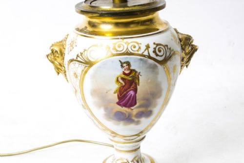ANTIQUE FRENCH HAND PAINTED GILT PORCELAIN LAMP C1850 - ADDITIONAL PHOTO 1