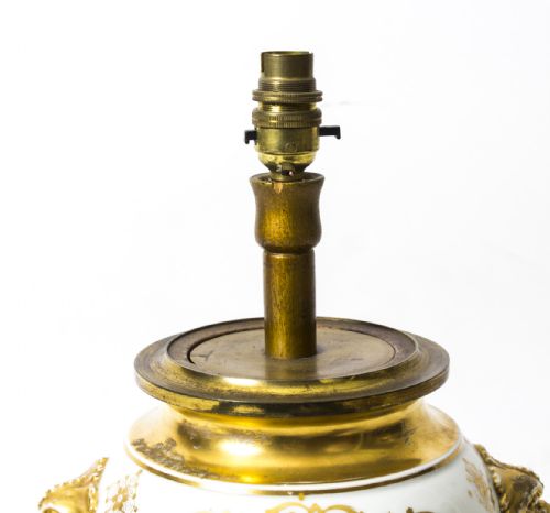 ANTIQUE FRENCH HAND PAINTED GILT PORCELAIN LAMP C1850 - ADDITIONAL PHOTO 5