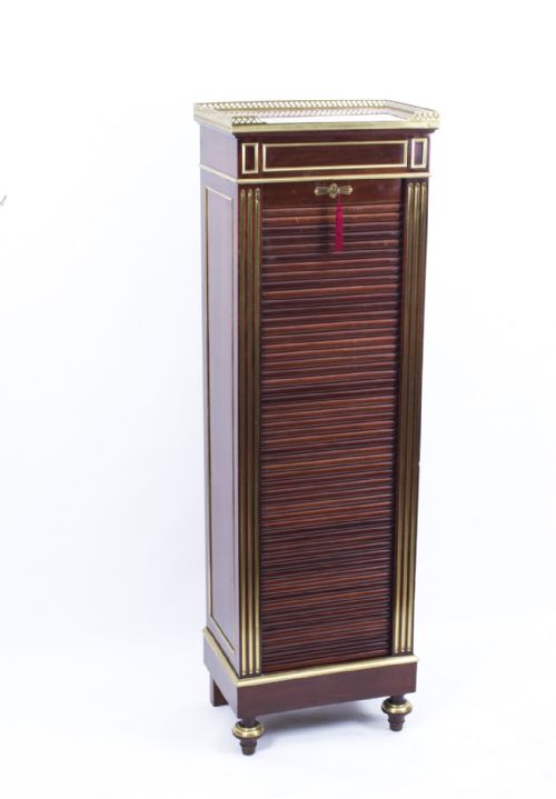 Antique French Brass Inlaid Tambour Front Cabinet C.1880
