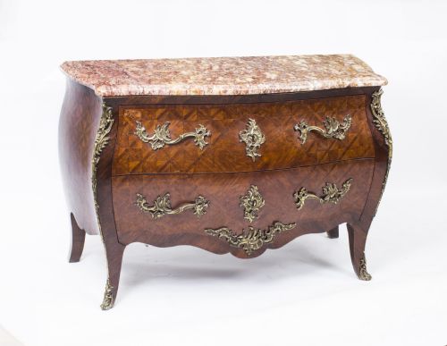 Antique French Louis Revival Parquetry Commode Chest Marble C.1900
