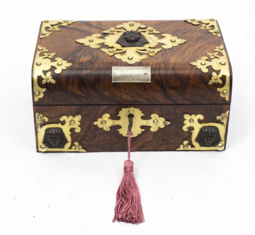 fig 1. Antique Victorianl Empire Revival Burr Walnut Casket Sewing Box C1860