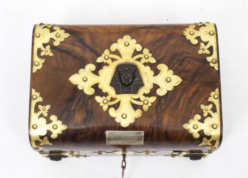 fig 3. Antique Victorianl Empire Revival Burr Walnut Casket Sewing Box C1860