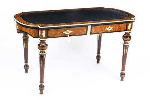 Antique Burr Walnut & Ebonised Ormolu Mounted Writing Table C.1870 19th C
