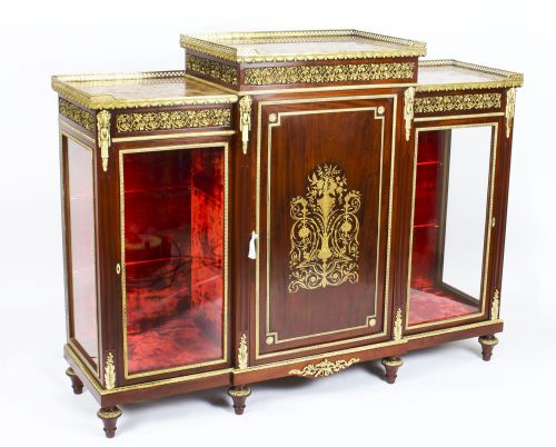 Antique Napoleon III Flame Mahogany Boulle Credenza C.1860 19th Century
