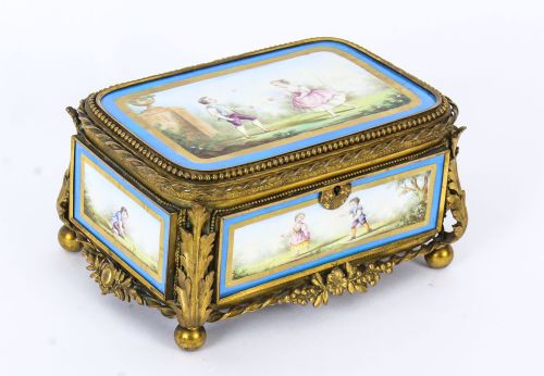 Antique French Sevres Porcelain and Ormolu Jewellery Casket C1860 19th C
