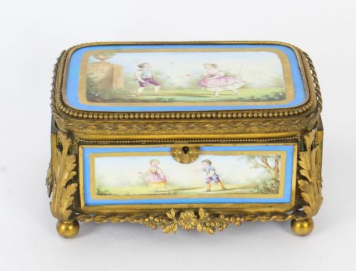 fig 1. Antique French Sevres Porcelain and Ormolu Jewellery Casket C1860 19th C
