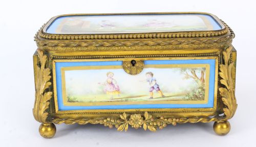 fig 2. Antique French Sevres Porcelain and Ormolu Jewellery Casket C1860 19th C
