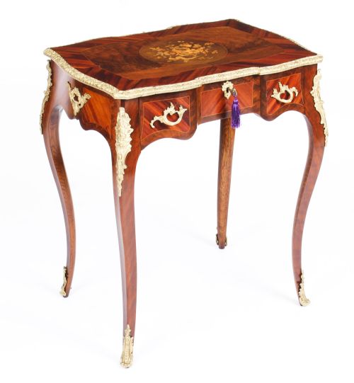 Antique French Louis Xv Revival Walnut Marquetry Occasional Side Table 19th C

