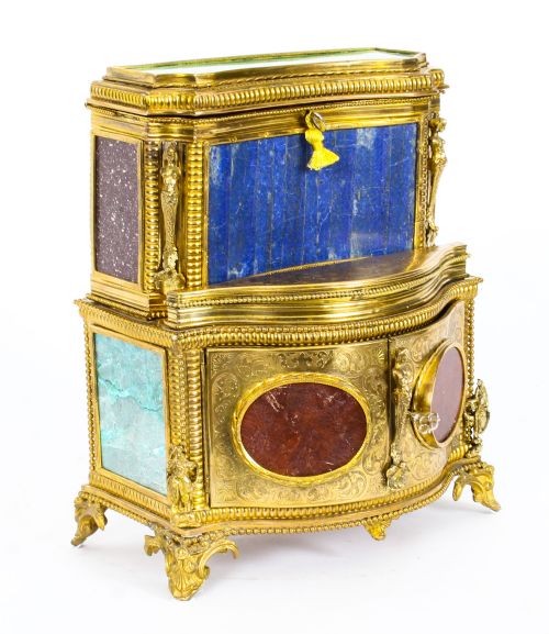 Antique Specimen Precious Hard Stone & Ormolu Mounted Jewellery Cabinet 19th C
