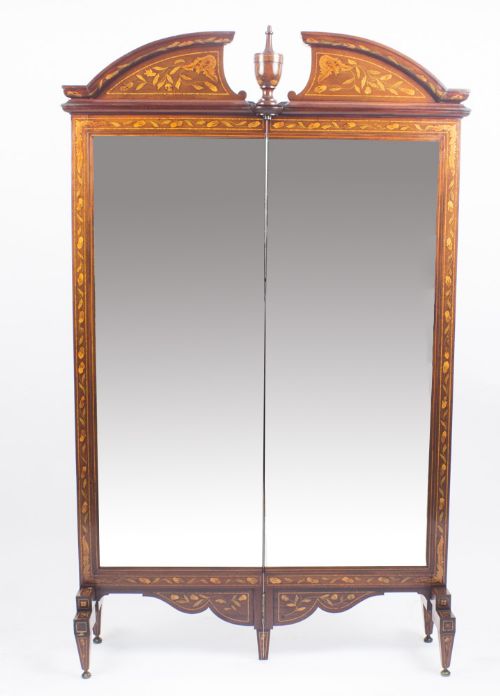Antique Walnut Marquetry Mirror Screen / Cheval Mirror, C1830
